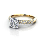 Round Brilliant Solitaire Accent Diamond Ring Yellow Gold RSA7 LF