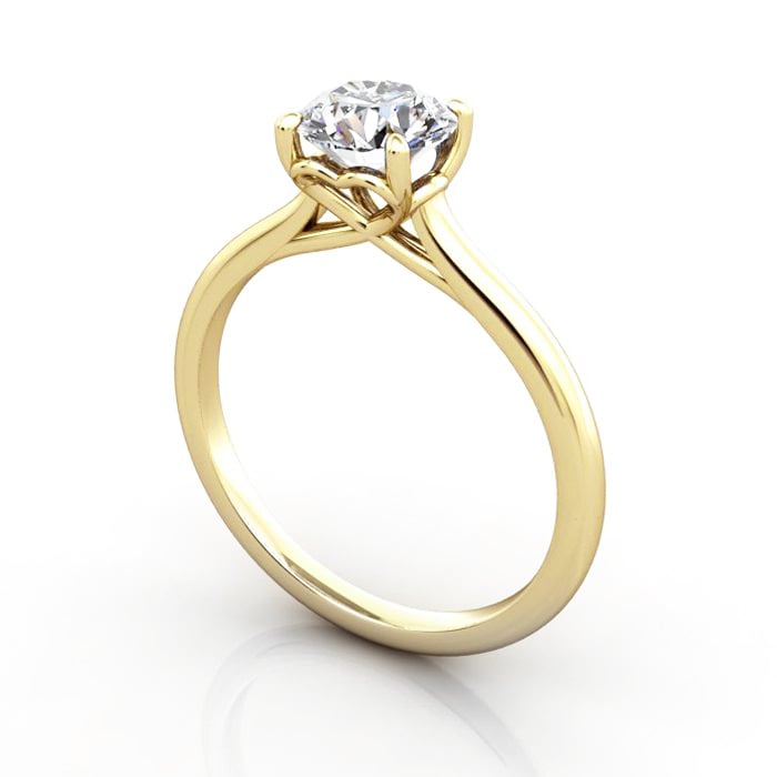Round Brilliant Solitaire Diamond Ring Yellow Gold RS1 3D