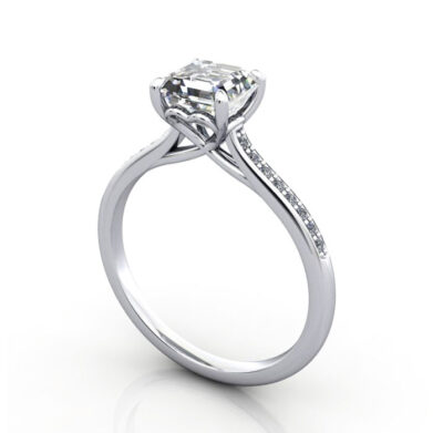 Thumb Asscher Cut Solitaire Accent Diamond Ring Platinum RSA1 3D