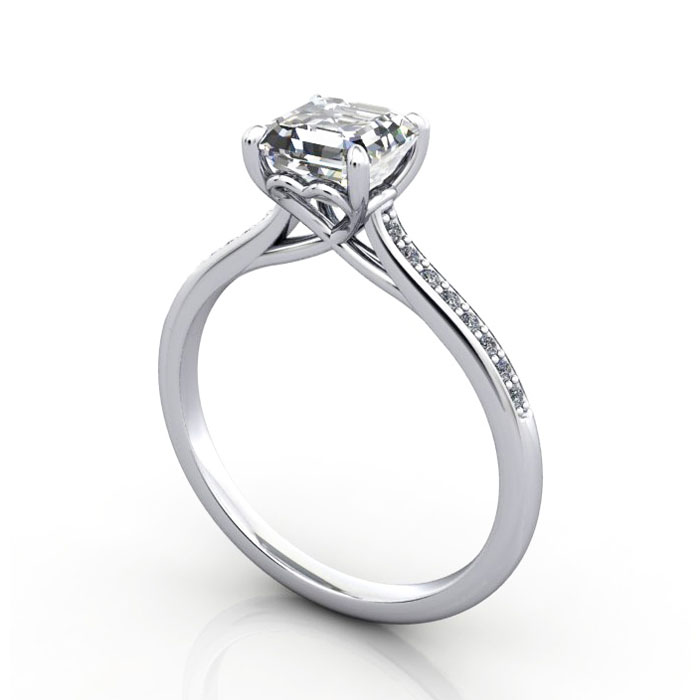 Thumb Asscher Cut Solitaire Accent Diamond Ring Platinum RSA1 3D