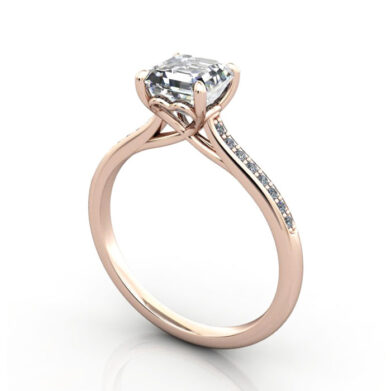 Thumb Asscher Cut Solitaire Accent Diamond Ring Rose Gold RSA1 3D