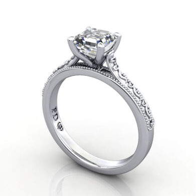 Thumb Asscher Cut Solitaire Diamond Ring Platinum RS50 3D