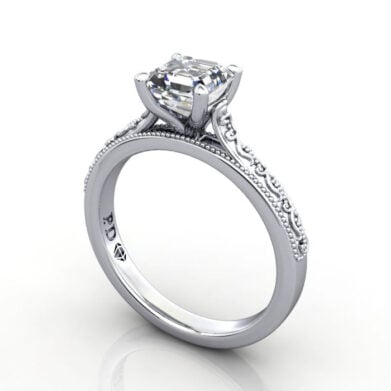 Thumb Asscher Cut Solitaire Diamond Ring White Gold RS50 3D