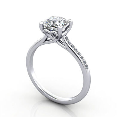 Thumb Cushion Cut Solitaire Accent Diamond Ring Platinum RSA1 3D