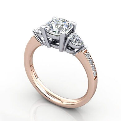 Thumb Cushion Cut Solitaire Accent Diamond Ring Rose Gold RSA5 3D