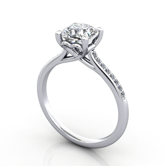 Thumb Cushion Cut Solitaire Accent Diamond Ring White Gold RSA1 3D