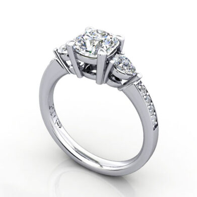 Thumb Cushion Cut Solitaire Accent Diamond Ring White Gold RSA5 3D
