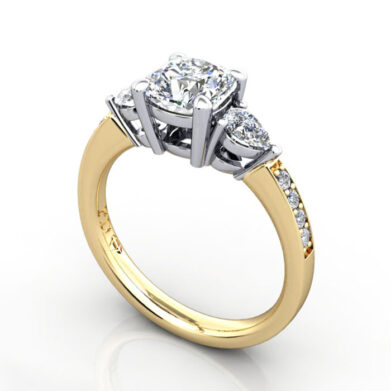 Thumb Cushion Cut Solitaire Accent Diamond Ring Yellow Gold RSA5 3D