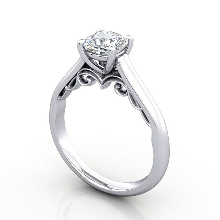Thumb Cushion Cut Solitaire Diamond Ring Platinum RS35 3D