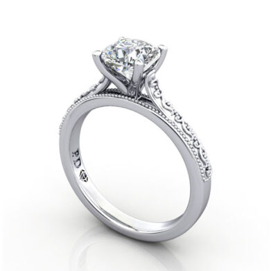 Thumb Cushion Cut Solitaire Diamond Ring Platinum RS50 3D