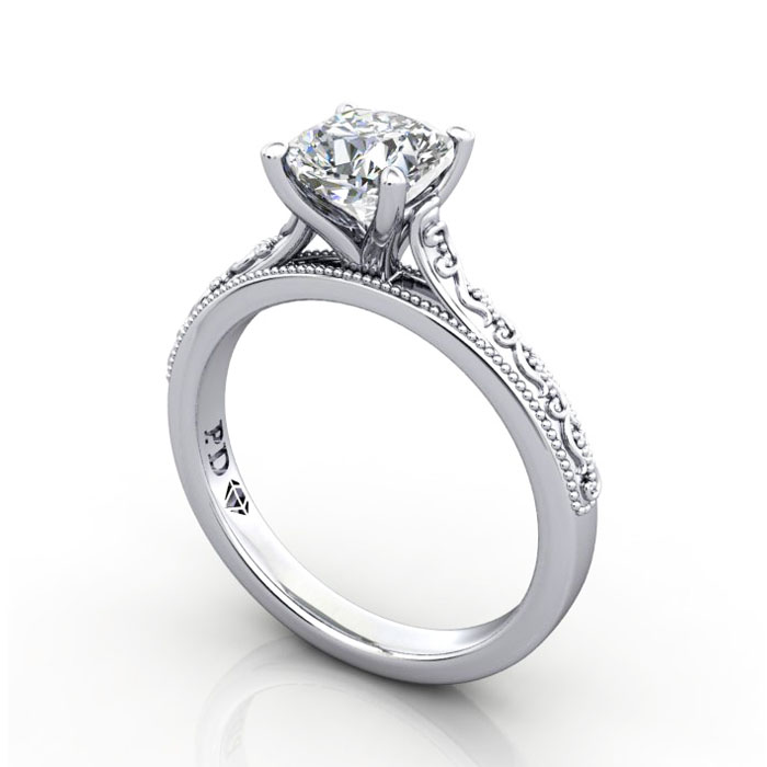 Thumb Cushion Cut Solitaire Diamond Ring Platinum RS50 3D