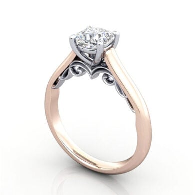 Thumb Cushion Cut Solitaire Diamond Ring Rose Gold RS35 3D