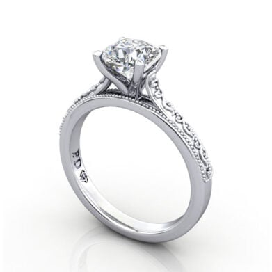 Thumb Cushion Cut Solitaire Diamond Ring White Gold RS50 3D