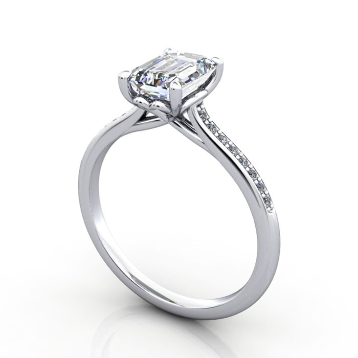 Thumb Emerald Cut Solitaire Accent Diamond Ring Platinum RSA1 3D