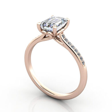 Thumb Emerald Cut Solitaire Accent Diamond Ring Rose Gold RSA1 3D