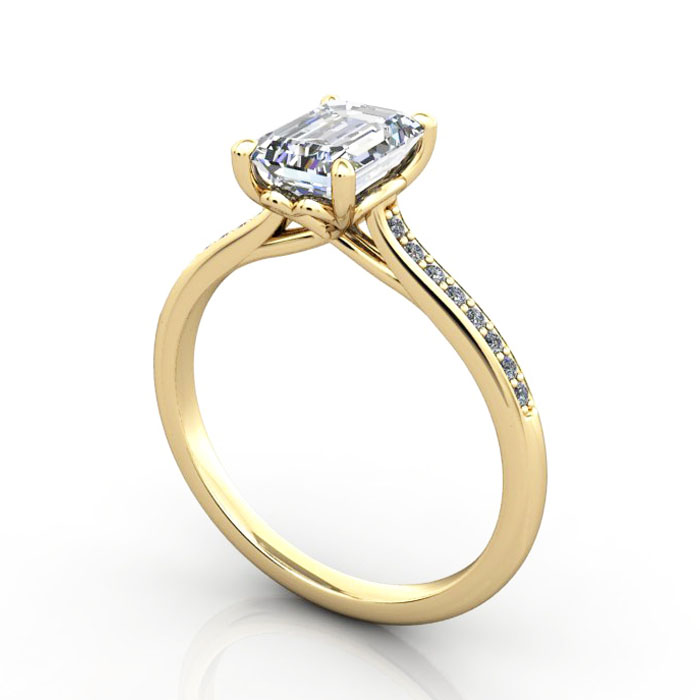 Thumb Emerald Cut Solitaire Accent Diamond Ring Yellow Gold RSA1 3D