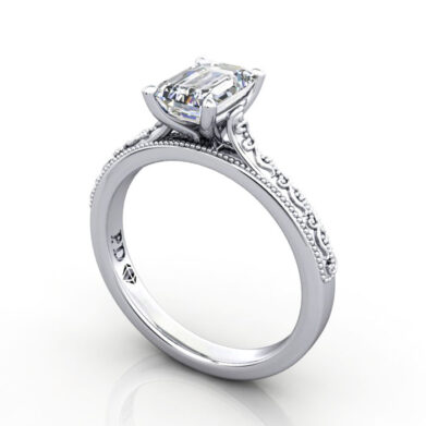 Thumb Emerald Cut Solitaire Diamond Ring Platinum RS50 3D