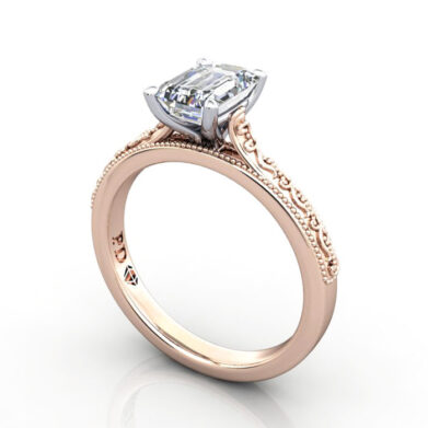 Thumb Emerald Cut Solitaire Diamond Ring Rose Gold RS50 3D