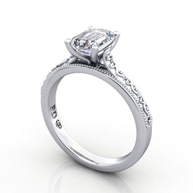 Thumb Emerald Cut Solitaire Diamond Ring White Gold RS50 3D