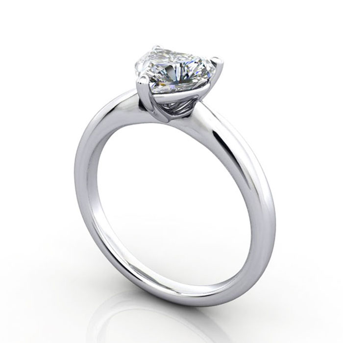 Thumb Heart Shaped Solitaire Diamond Ring Platinum RS7 3D