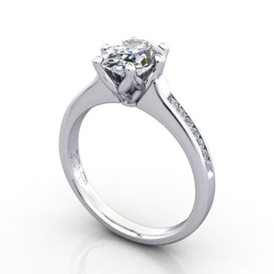 Thumb Oval Cut Solitaire Accent Diamond Ring Platinum RSA3 3D