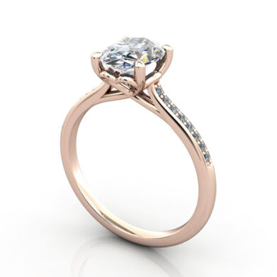 Thumb Oval Cut Solitaire Accent Diamond Ring Rose Gold RSA1 3D