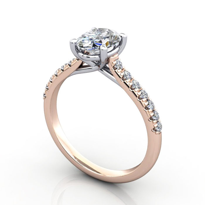 Thumb Oval Cut Solitaire Accent Diamond Ring Rose Gold RSA44 3D