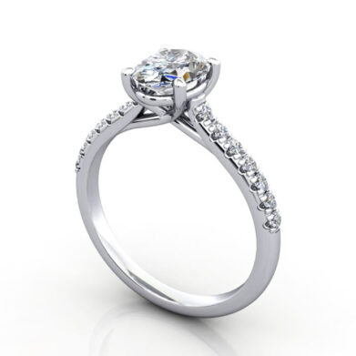 Thumb Oval Cut Solitaire Accent Diamond Ring White Gold RSA44 3D