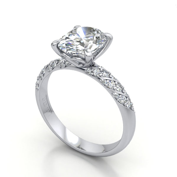 Thumb Oval Cut Solitaire Accent Diamond Ring White Gold RSA7 3D