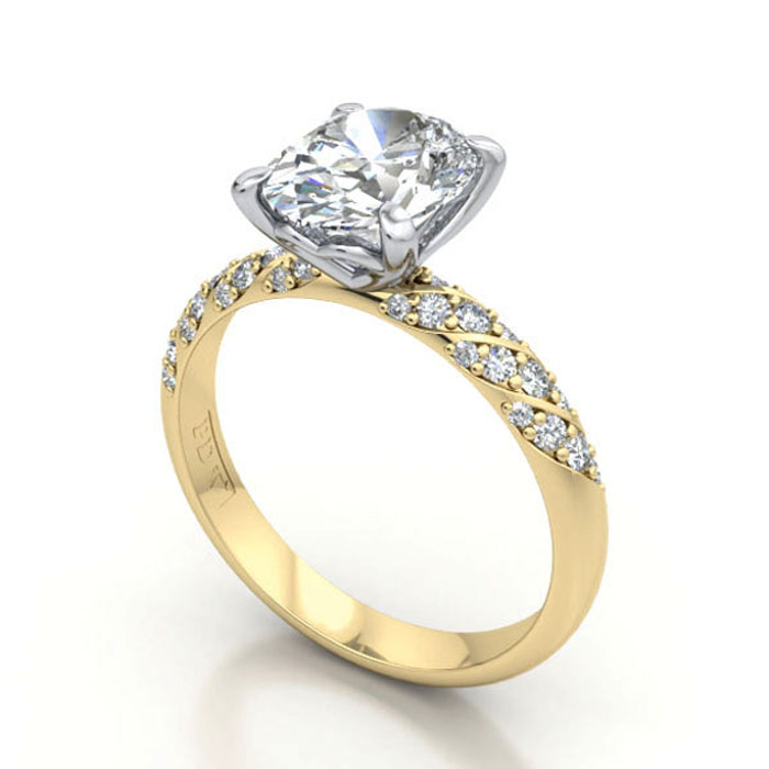 Thumb Oval Cut Solitaire Accent Diamond Ring Yellow Gold RSA7 3D