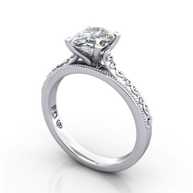Thumb Oval Cut Solitaire Diamond Ring White Gold RS50 3D