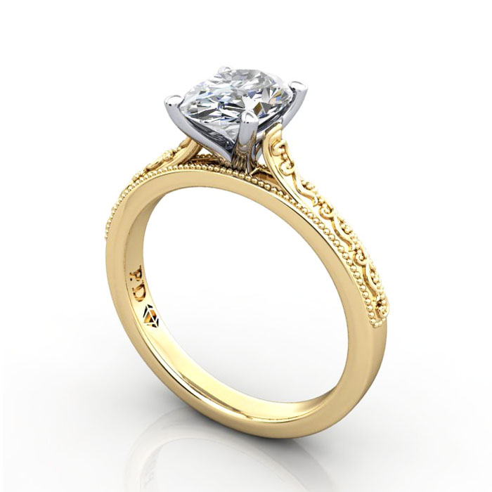 Thumb Oval Cut Solitaire Diamond Ring Yellow Gold RS50 3D