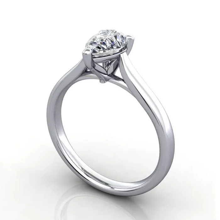 Thumb Pear Cut Solitaire Diamond Ring Platinum RS41 3D