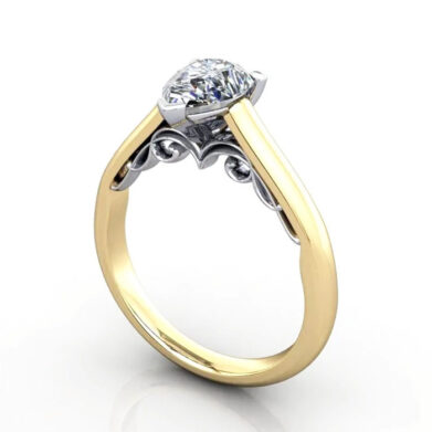 Thumb Pear Cut Solitaire Diamond Ring Yellow Gold RS35 3D