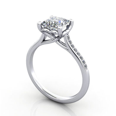 Thumb Princess Cut Solitaire Accent Diamond Ring White Gold RSA1 3D