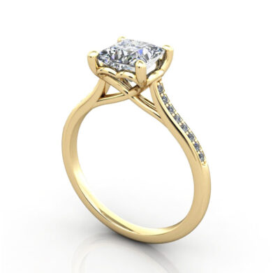 Thumb Princess Cut Solitaire Accent Diamond Ring Yellow Gold RSA1 3D