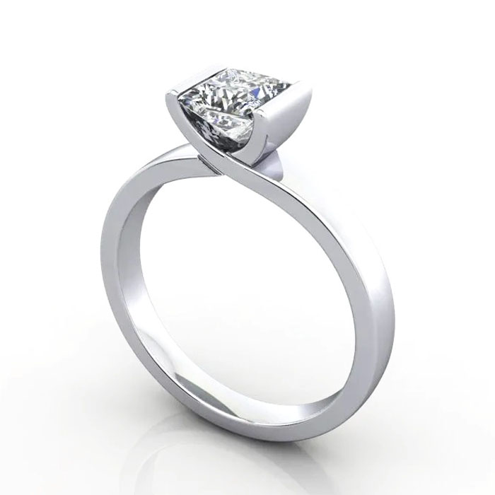 Thumb Princess Cut Solitaire Diamond Ring Platinum RS31 3D