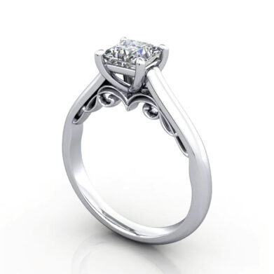 Thumb Princess Cut Solitaire Diamond Ring Platinum RS35 3D