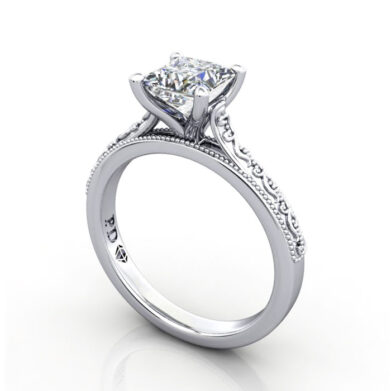 Thumb Princess Cut Solitaire Diamond Ring Platinum RS50 3D