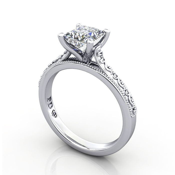 Thumb Princess Cut Solitaire Diamond Ring Platinum RS50 3D