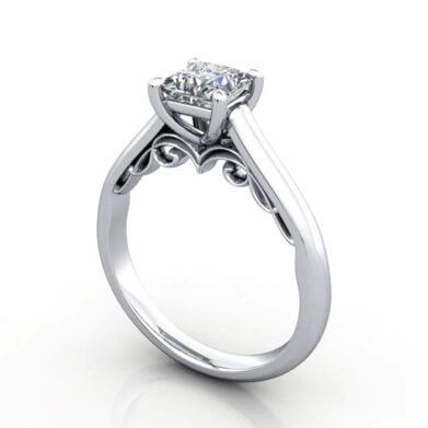 Thumb Princess Cut Solitaire Diamond Ring White Gold RS35 3D