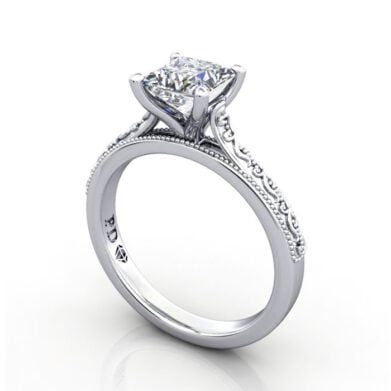 Thumb Princess Cut Solitaire Diamond Ring White Gold RS50 3D