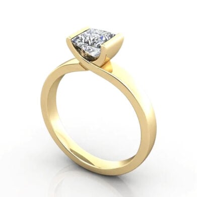 Thumb Princess Cut Solitaire Diamond Ring Yellow Gold RS31 3D