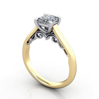 Thumb Princess Cut Solitaire Diamond Ring Yellow Gold RS35 3D