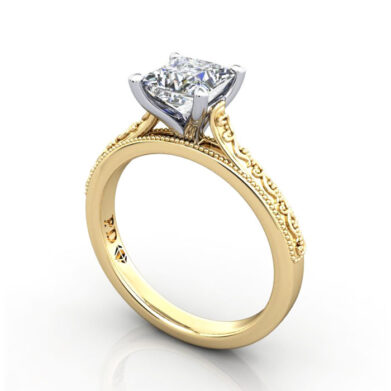 Thumb Princess Cut Solitaire Diamond Ring Yellow Gold RS50 3D