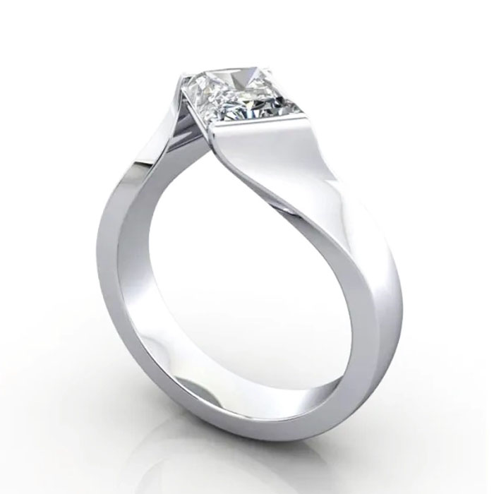 Thumb Radiant Cut Solitaire Diamond Ring White Gold RS42 3D