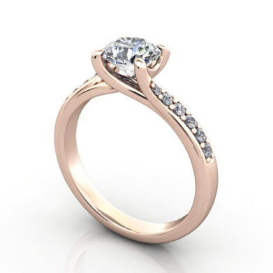 Thumb Round Brilliant Solitaire Accent Diamond Ring Rose Gold RSA10 3D