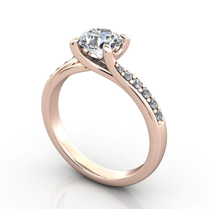 Thumb Round Brilliant Solitaire Accent Diamond Ring Rose Gold RSA10 3D