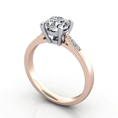 Thumb Round Brilliant Solitaire Accent Diamond Ring Rose Gold RSA17 3D