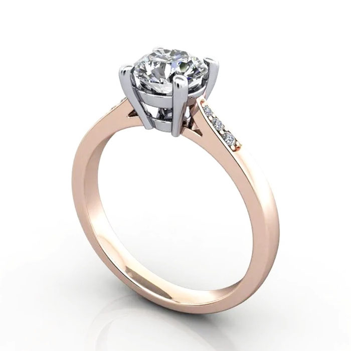 Thumb Round Brilliant Solitaire Accent Diamond Ring Rose Gold RSA17 3D
